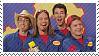 Movers pose in front of a blue background with yellow gears.